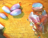 Foto del paso 3 de la receta: Ensalada templada de cherrys con pan frito y aceitunas negras