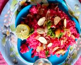 A picture of step 4 of Beet root pullao/rice.