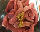 A picture of step 1 of My Sautèed Beef in wholegrain mustard & Caralmerized Onions😀.