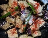 A picture of step 2 of Begun Jhaal Posto / Eggplant with Poppy seed paste for lunch in Thakurbari style.