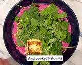 A picture of step 9 of Eggplant with haloumi, beetroot, tzatziki and yogurt flatbreads.