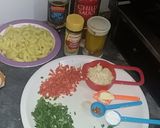 A picture of step 1 of Veg and pasta cubes.
