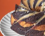 A picture of step 5 of Peanut Butter Chocolate Cake with Peanut Butter Sauce.