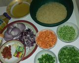 A picture of step 1 of Fried rice with peppered chicken n coleslaw.