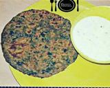 A picture of step 4 of Soya methi ke parathe serve with curd.