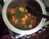 A picture of step 6 of Minji stew served with white rice.