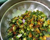 A picture of step 2 of Dal, Rice, Mushroom subji, bean, karala.