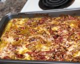 A picture of step 7 of Baked Red lentil pasta with white sauce.