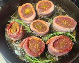 A picture of step 8 of Brad's bacon wrapped venison loin chops with port wine au jus and cucumber salad.