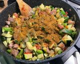 Une image de l'étape 17 de Courgettes, poivrons et tomates à l'agneau et épices.