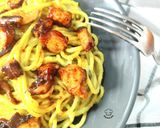 Foto del paso 6 de la receta: Spaghetti a la cúrcuma con crema de espárragos y pulpo al pimentón