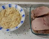 A picture of step 6 of Pedro Ximénez Braised Pork Loin with Kritharaki Pasta and Cheese.