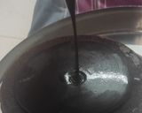 A picture of step 4 of Brownie cake with chocolate syrup.
