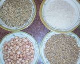 A picture of step 1 of Millet kunu with white rice,fresh groundnut and wheat.