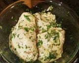 A picture of step 3 of Roast Chicken Thighs in a Sautéed Mushroom Parmasan Garlic Cream.