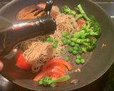 A picture of step 7 of Stir fried noodle with cheesy Tamagoyaki and grilled soysauce avocado.