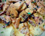 A picture of step 5 of Garlic Squid with Lemon-Pepper Dressed Potato Chips.