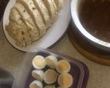 A picture of step 3 of Dumpling served with pastarized chicken stew and minty eggs.