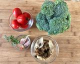 A picture of step 1 of Fettuccine with Piccadilly Tomatoes, Porcini Mushrooms, and Sicilian Broccoli.