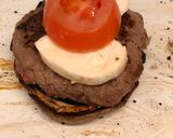 A picture of step 6 of Venison burger in a portobello mushroom “bun” 🍔🍟.