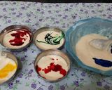 A picture of step 3 of Holi special Vanilla colourful cake.