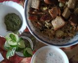 A picture of step 1 of Almond n basil chutney with pulao.