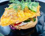 A picture of step 5 of Omelette with canned tuna on toast.