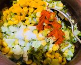 A picture of step 4 of Gobhi danthal with chana dal (cauliflower stalk with chickpea lentils).