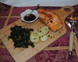 A picture of step 14 of Salmon fish with turmeric-ginger rice OR with Spinach puree.