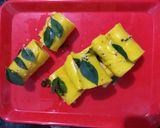 A picture of step 8 of Khandvi.