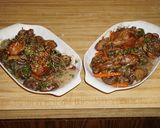 A picture of step 11 of Chicken Thigh Stew with Japanese Eggplant and Cremini Mushrooms with Rice Noodles, Jon Style.