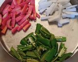 A picture of step 1 of Carrot Radish and Green chilli instant pickle.