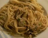 Foto del paso 6 de la receta Espaguetis con champis puerro y almendras, con queso azul