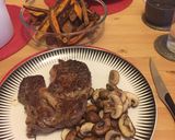 A picture of step 6 of Steak and chips (sweet potato version!).