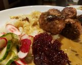 A picture of step 15 of Swedish Meatballs in Gravy with Sweet Pickles and Lingonberry.