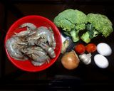 A picture of step 1 of Broccoli egg drop soup with prawns.
