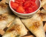 A picture of step 10 of Vegetarian Filo Samosas Filled with Four Cheeses and Spinach.