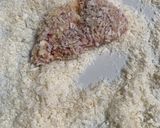 A picture of step 5 of Japanese Hito-kuchi Katsu (mini deep fried pork cutlets).