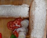 A picture of step 2 of Homemade Chicken Salami sandwich in Subway style.