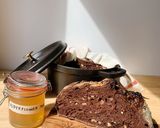 Foto langkah ke 11 dari resep Sourdough Chocolate hazelnut raisin brownie rustic bread.
