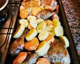 Foto del paso 3 de la receta: Pollo a la chapa con papas y batatas
