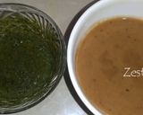 A picture of step 4 of Golgappa with spicy potato-chana masala and spicy flavored water.