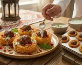 صورة لخطوة 4 من وصفة عش العيد المقرمش (كفتة محشية داخل قشور الكنافة الذهبية) 🌙🥩