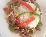A picture of step 2 of Magoline beef with veggies &boil rice.