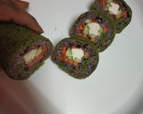 A picture of step 15 of Futomaki Black Rice Paneer Sushi role with Caramelized Banana.