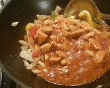 A picture of step 13 of Singaporean curry served with rice, spaghetti and mayo sauce😊.