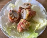 A picture of step 5 of Holubtsi - Ukrainian stuffed cabbage rolls.