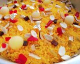 A picture of step 7 of Zarda Chawal 🧡❤️💛.