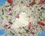 A picture of step 5 of Chinese cabbage salad garnish wt beetroot.