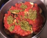 Une image de l'étape 5 de Aubergines grillées façon gâteau aux tomates, farce au chapon, pesto et emmental.